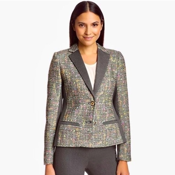 Trina Turk Golden Eye Women’s Tweed Blazer Jacket Green Plaid Size 2 XS - Picture 1 of 13